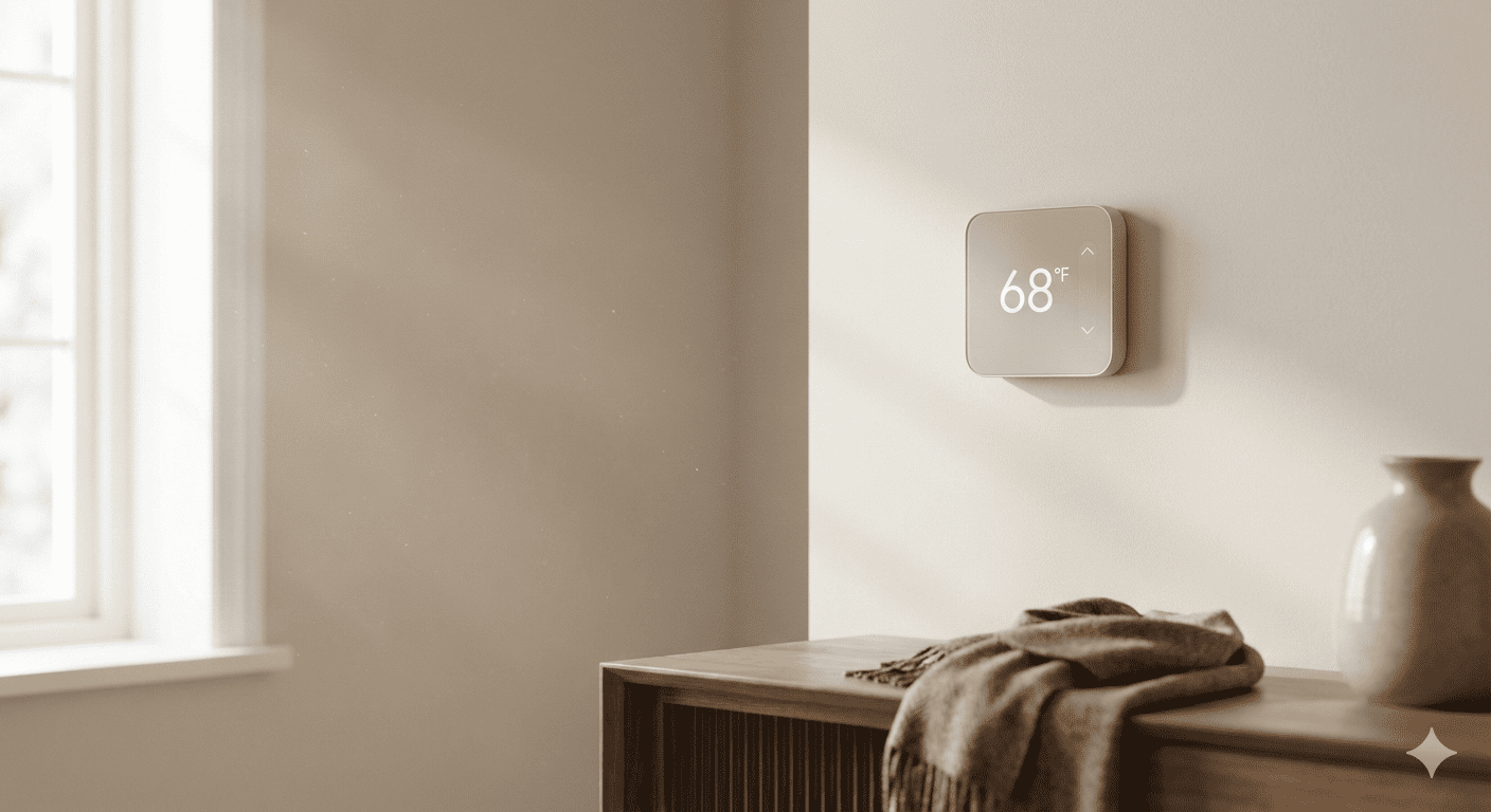 Heating system thermostat set to 68 degrees for energy savings