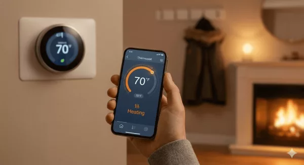 Smart thermostat app controlling a home heating system
