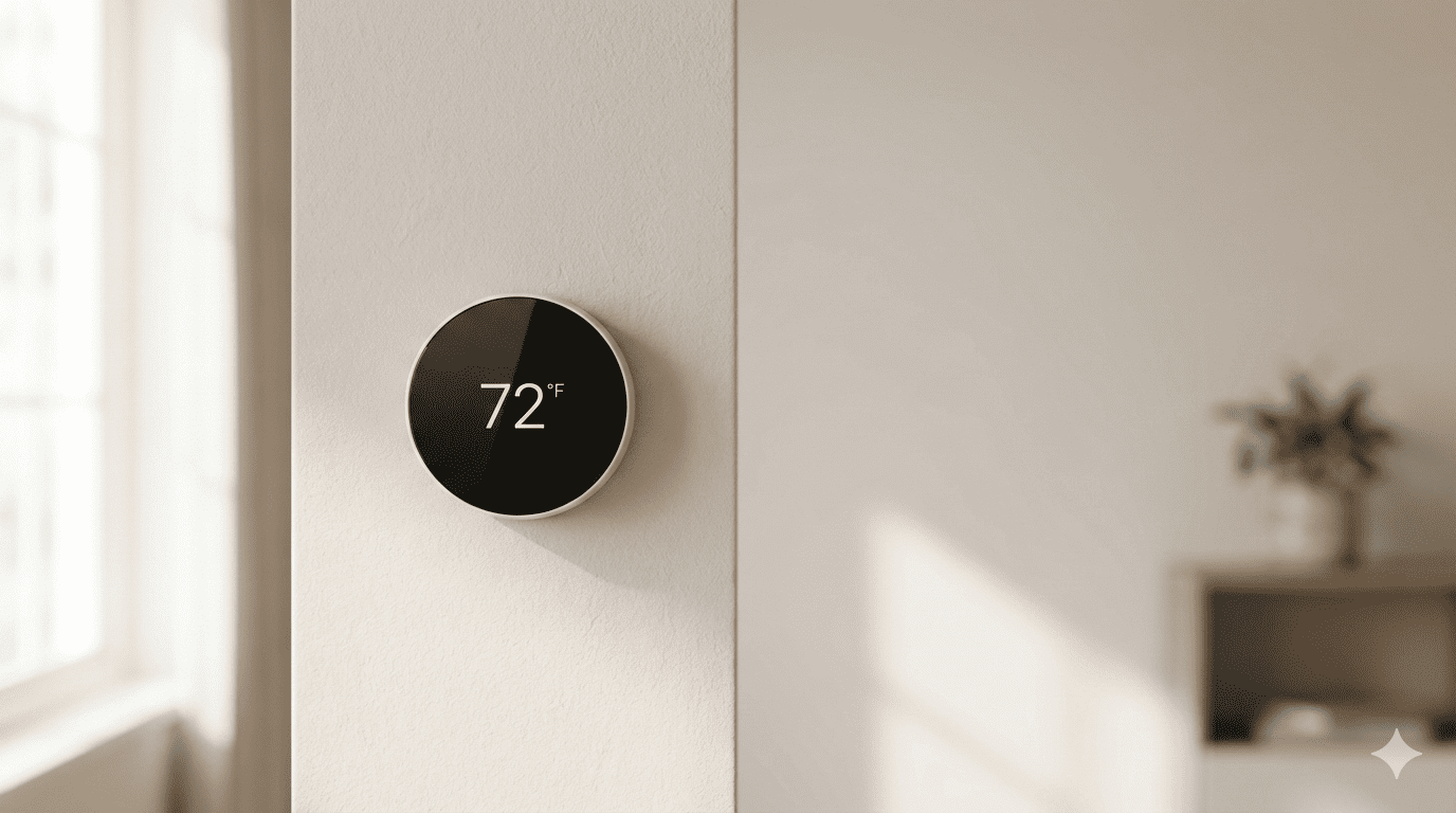 Smart thermostat set to 72 degrees in a home interior