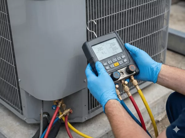 HVAC technician installing an outdoor AC condenser in Greater Rochester, NY