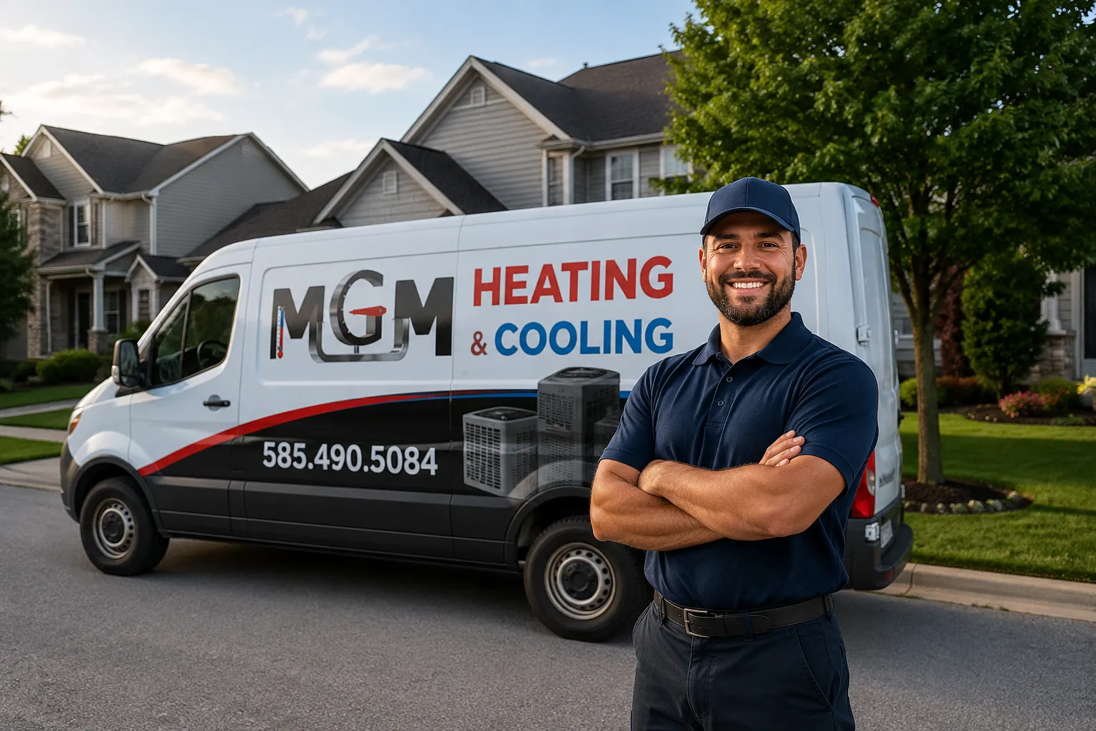 MGM Heating and Cooling service vehicle in Rochester NY