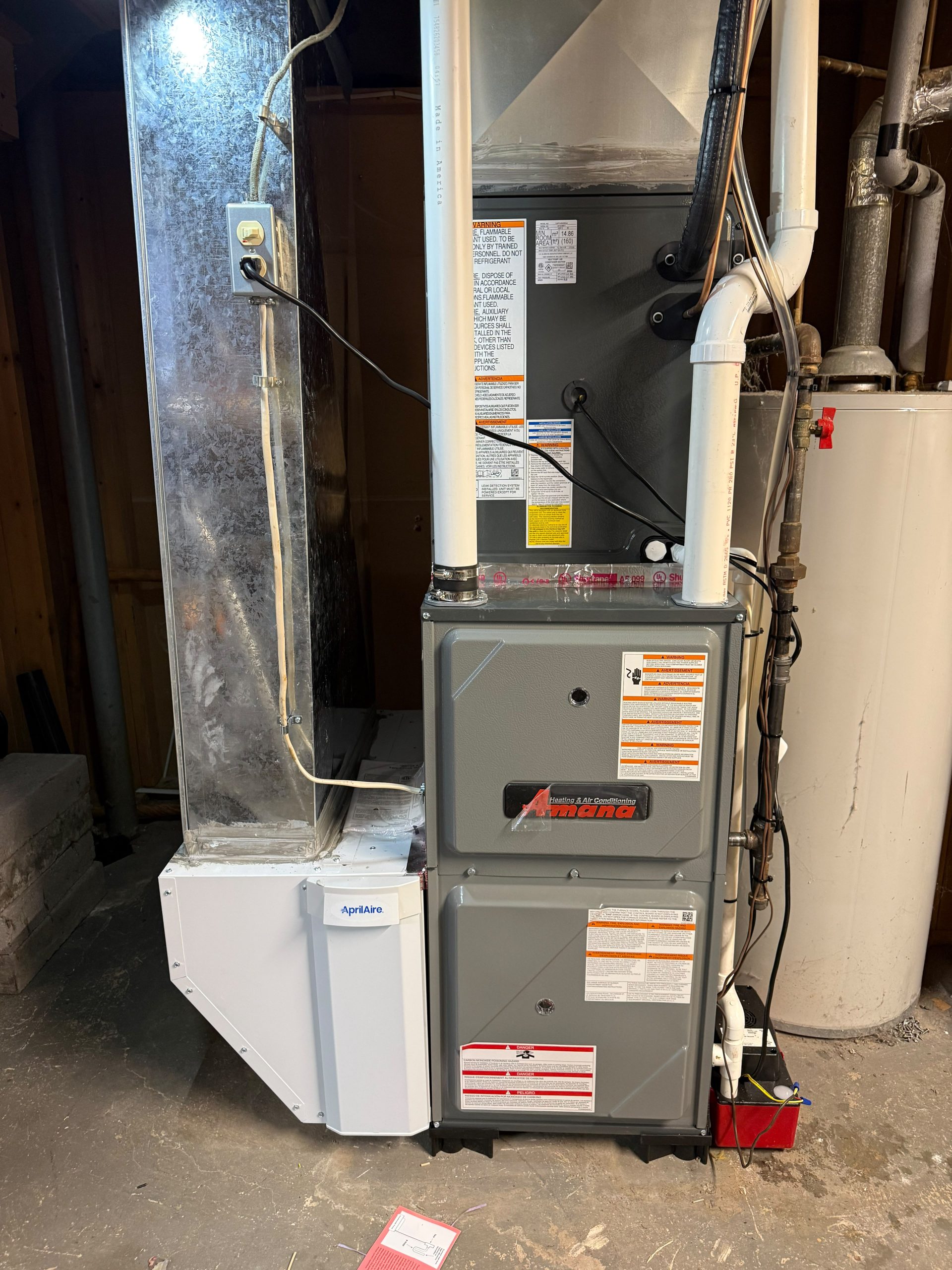 Furnace and ductwork in a home mechanical room